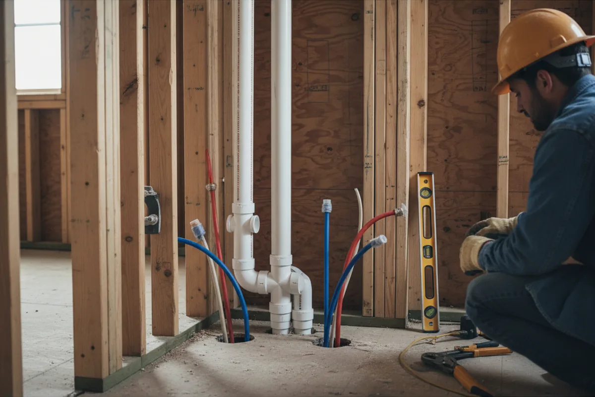 Drain and supply rough-in during Sump Pump Repair in Pembroke